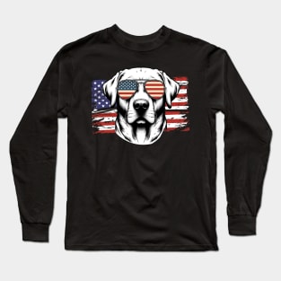 Labrador Retriever Patriotic Sunglasses American Flag 4th of July Long Sleeve T-Shirt